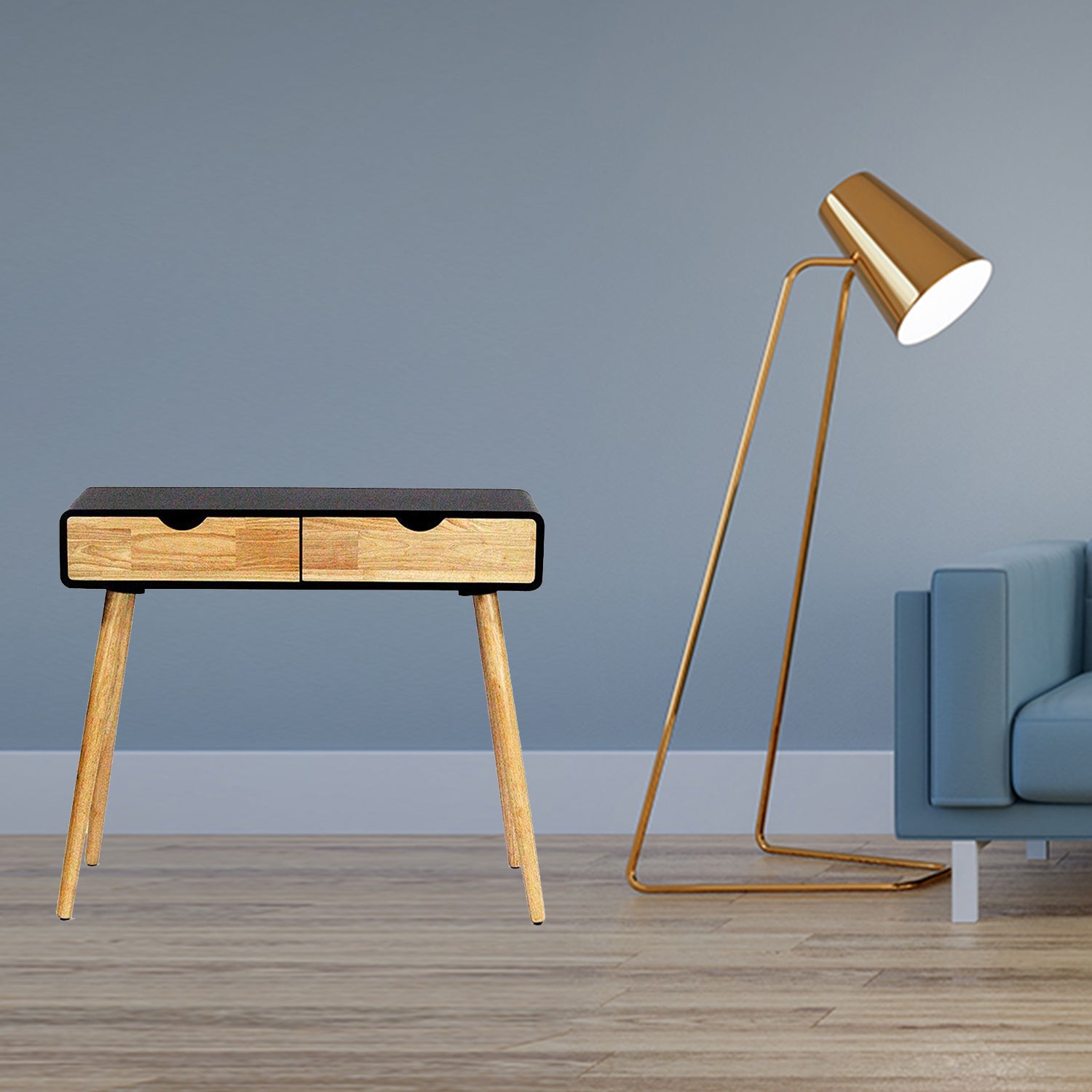 35.5" X 12" X 31.5" Black MDF Wood Console Table with Drawers