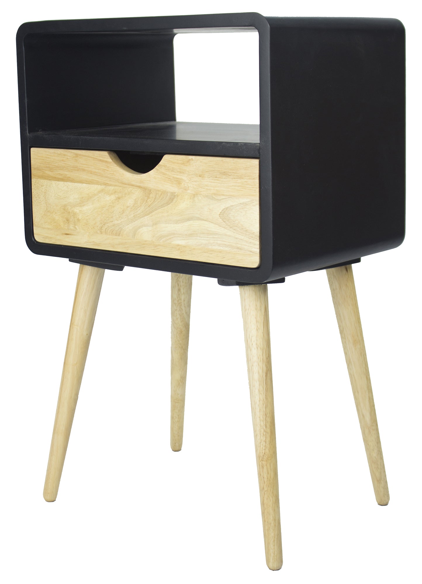 16" X 12" X 26" Black MDF  Wood End Table with  Drawer and  Shelf