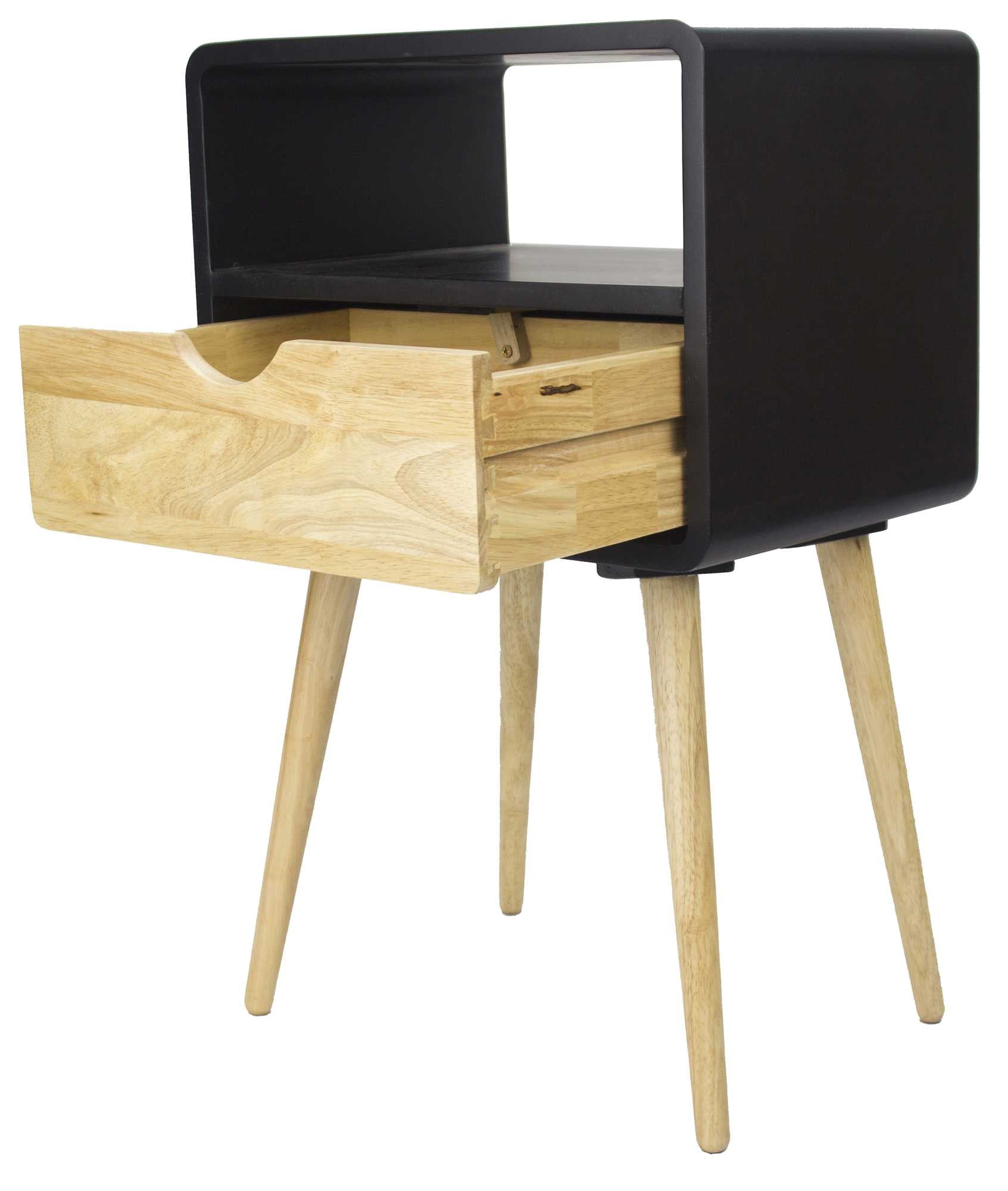 16" X 12" X 26" Black MDF  Wood End Table with  Drawer and  Shelf