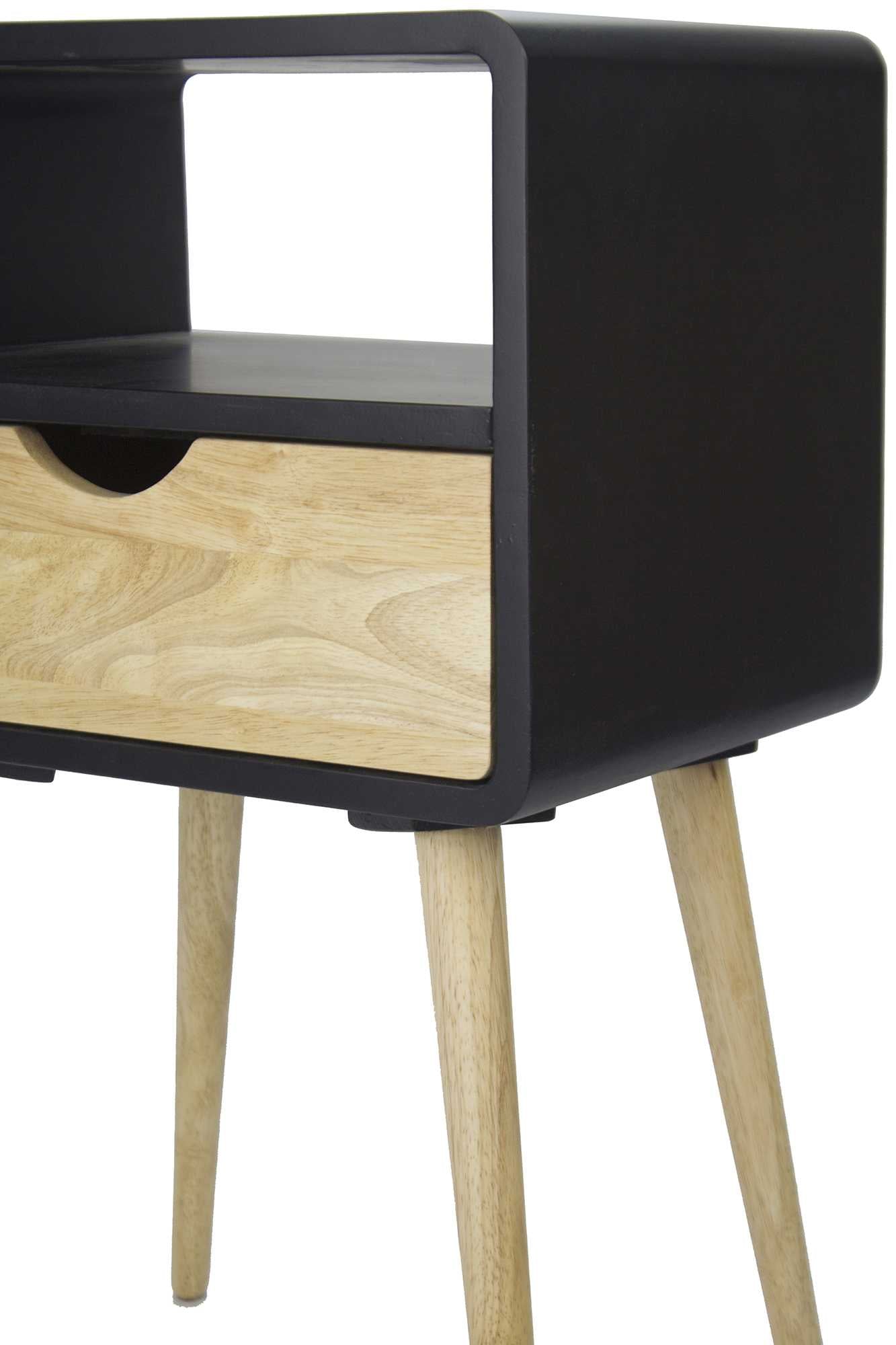 16" X 12" X 26" Black MDF  Wood End Table with  Drawer and  Shelf