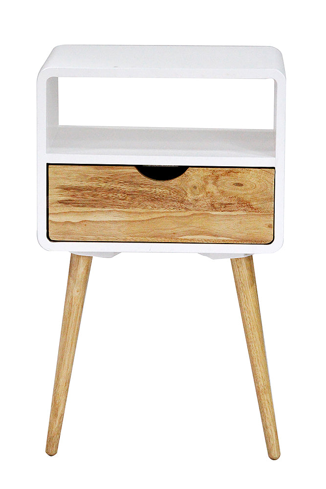 16" X 12" X 26" White MDF  Wood End Table with  Drawer and  Shelf
