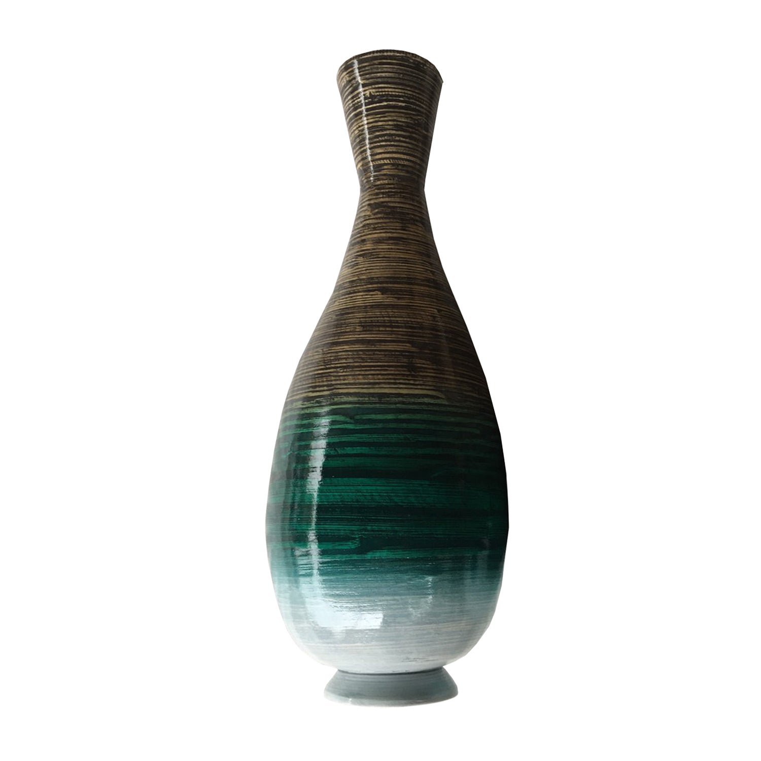 28" High Distressed Aqua Spun Bamboo Artisan Floor Vase