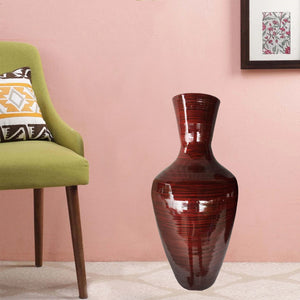 29.5" Red Lacquer Spun Bamboo Floor Vase