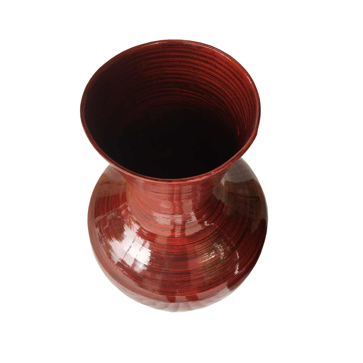 29.5" Red Lacquer Spun Bamboo Floor Vase