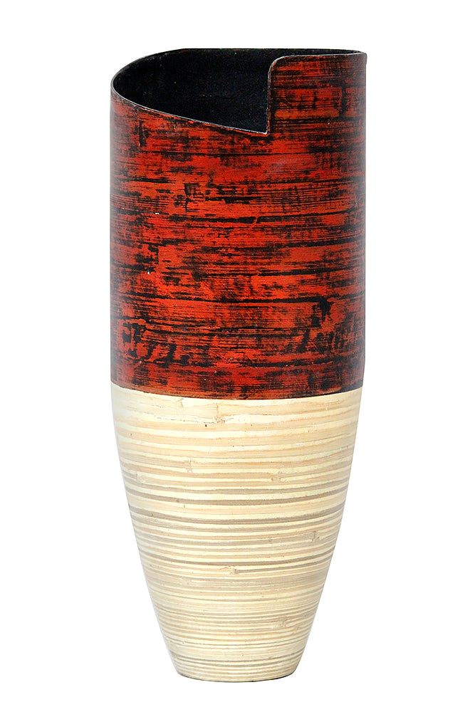 9" X 9" X 20" Distressed Red & Natural Bamboo Bamboo Spun Bamboo Vase