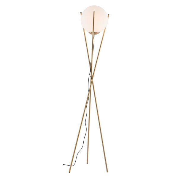 20.7" X 11" X 68.9" White And Brushed Brass Frosted Glass Floor Lamp