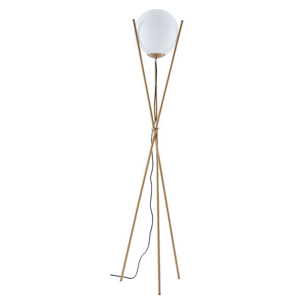 20.7" X 11" X 68.9" White And Brushed Brass Frosted Glass Floor Lamp