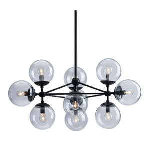 29.9" X 29.9" X 61.8" Black Glass Metal Ceiling Lamp