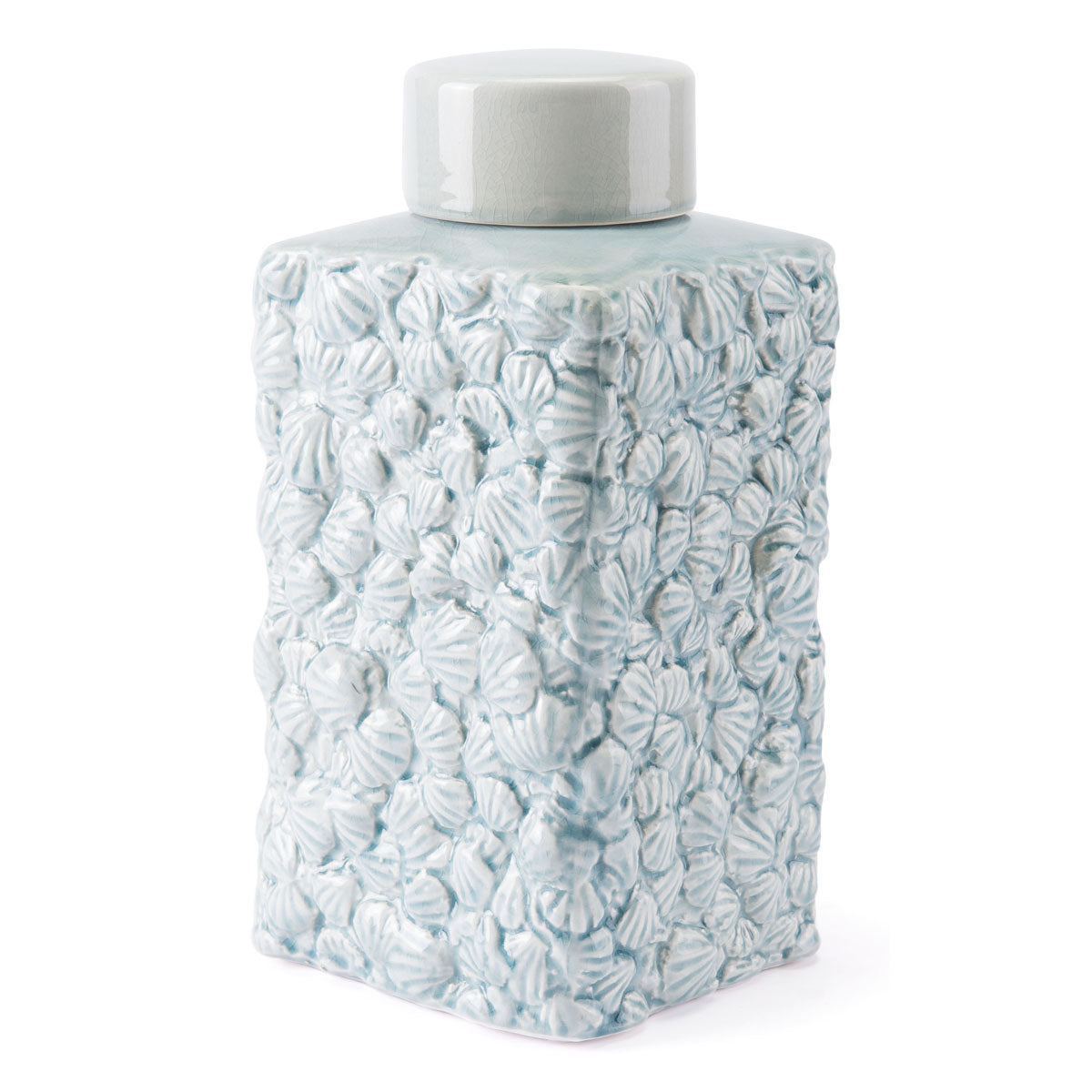 6.7" x 6.7" x 13.6" Blue, Ceramic, Large Covered Jar