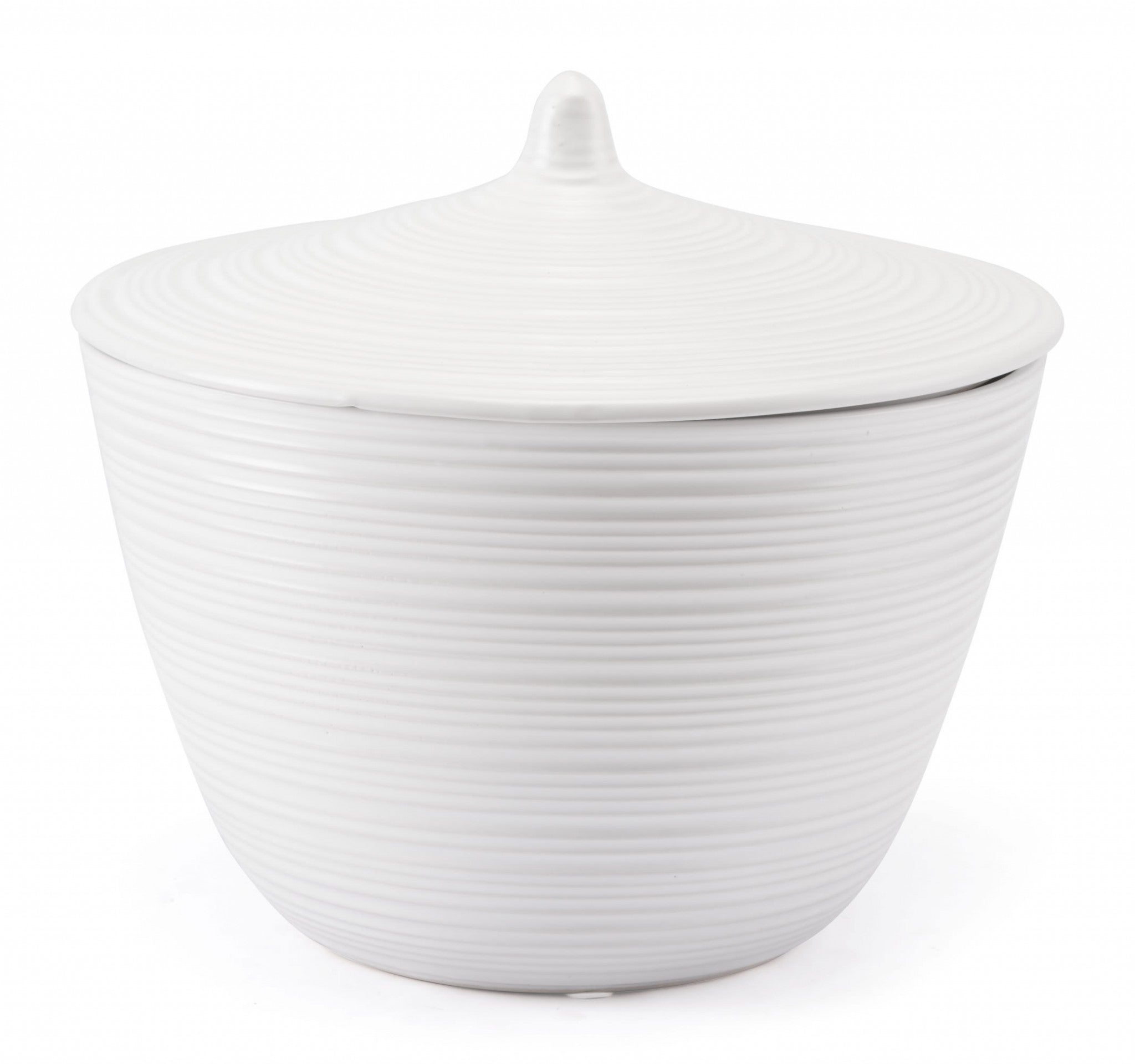 12.4" x 12.4" x 11" White, Ceramic, Covered Jar