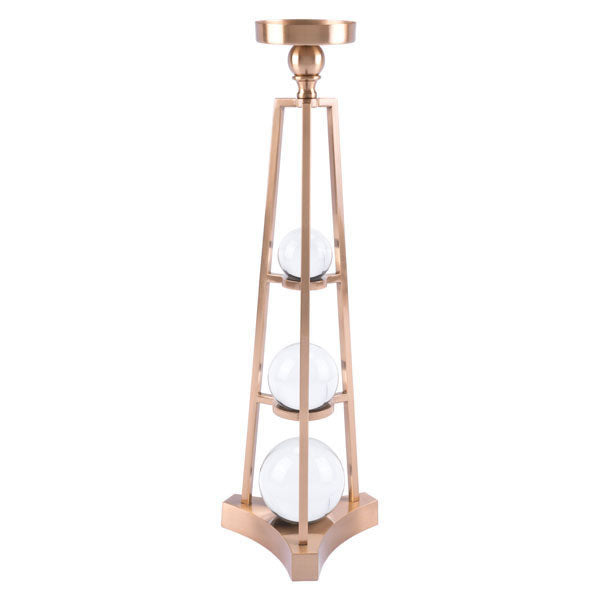 7.1" X 7.1" X 22.8" Candle Holder With Orbs Antique Brass