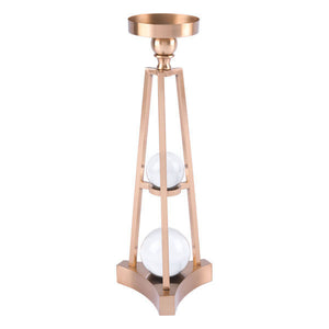 6.3" X 6.3" X 17.3" Small Antique Brass Candle Holder With Orbs