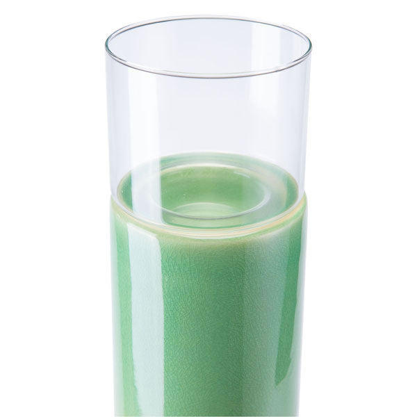 4.3" X 4.3" X 11.4" Green And Gray Stoneware Candle Holder