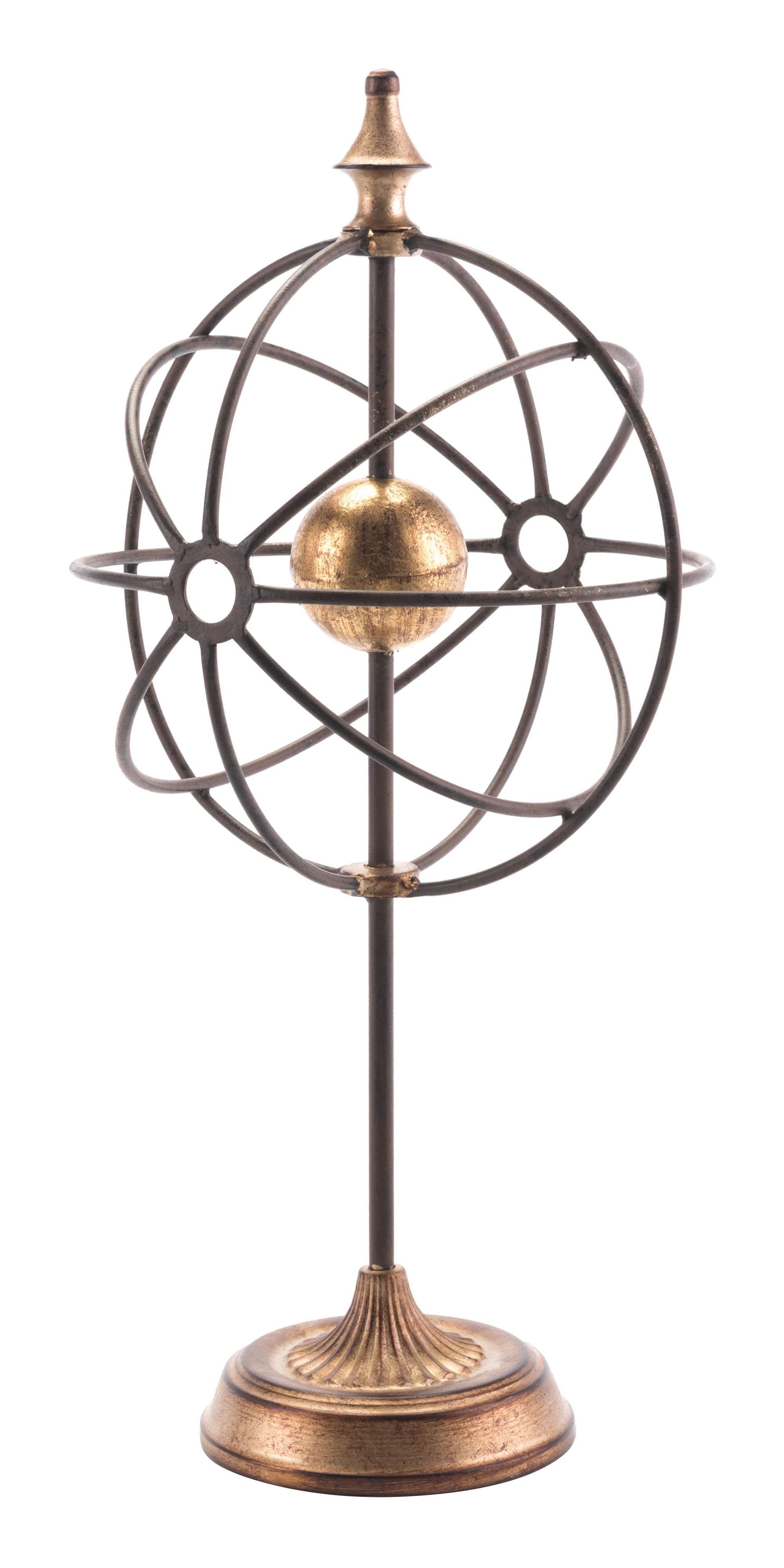 Set of 2 Steel Globes on Pedestal Sculptures