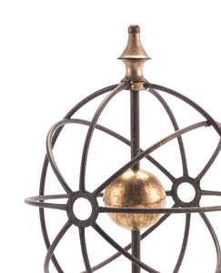 Set of 2 Steel Globes on Pedestal Sculptures