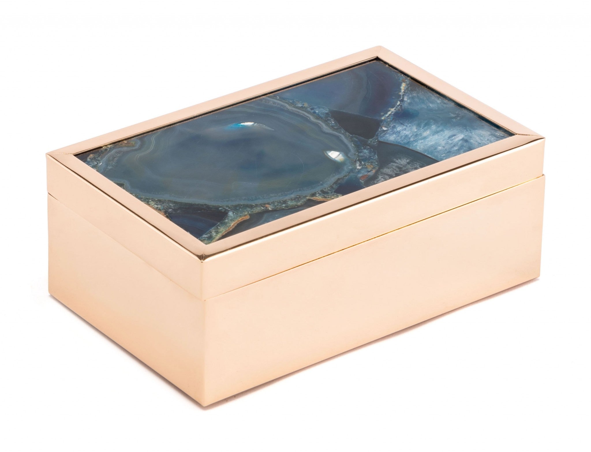 6.3" x 3.9" x 2.4" Blue, Printed Glass & Steel, Stone Box Small