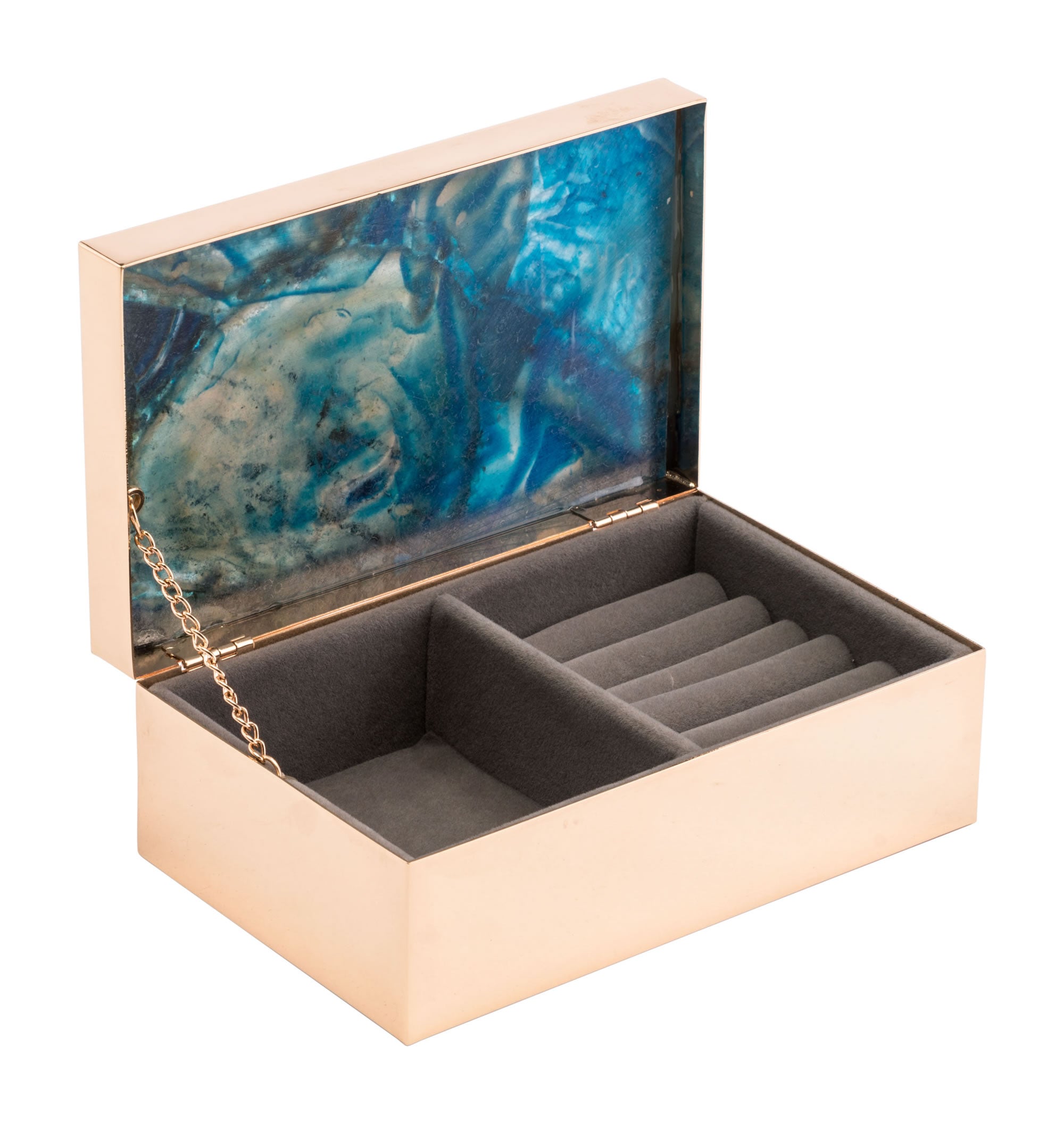 6.3" x 3.9" x 2.4" Blue, Printed Glass & Steel, Stone Box Small