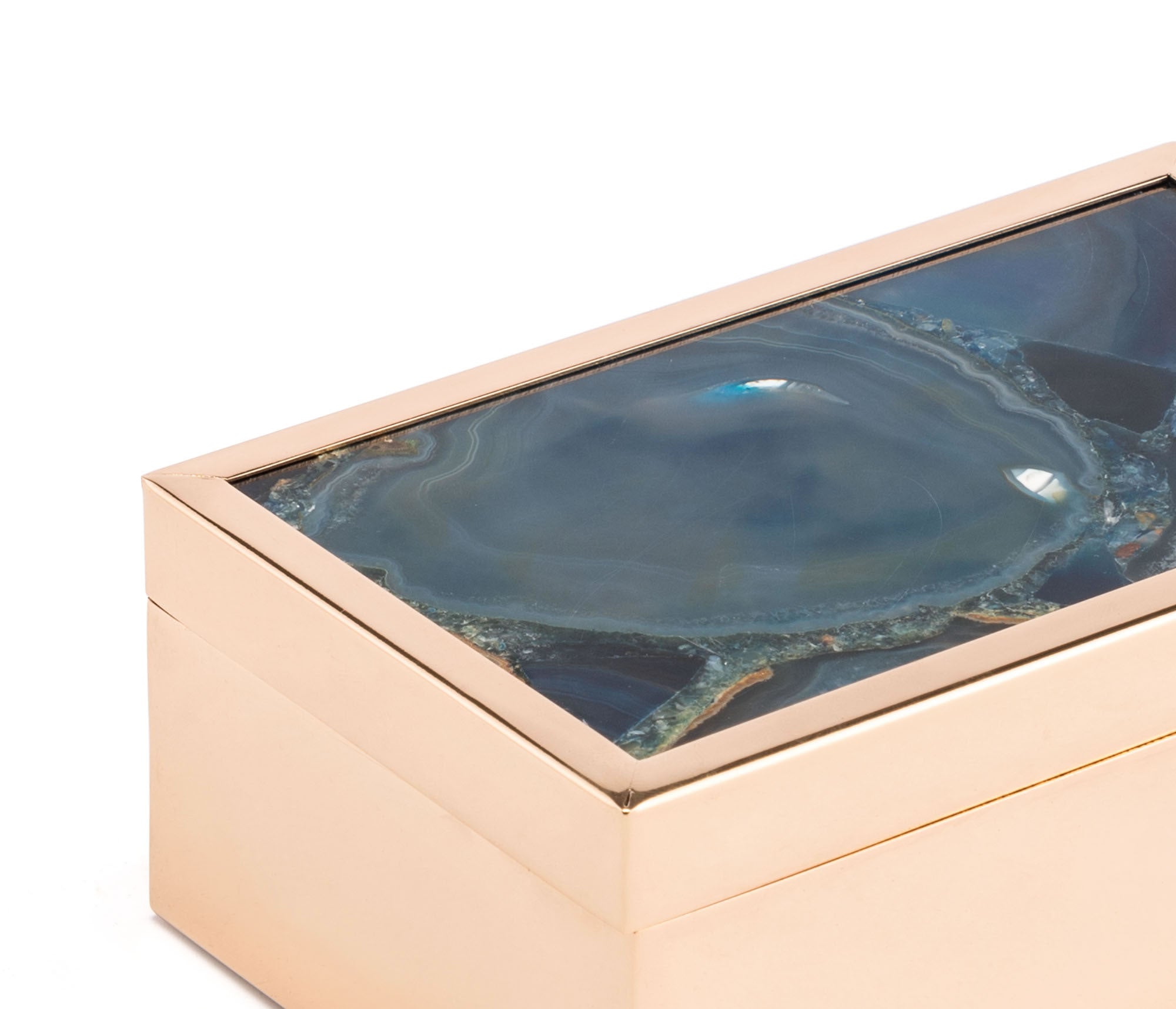 6.3" x 3.9" x 2.4" Blue, Printed Glass & Steel, Stone Box Small