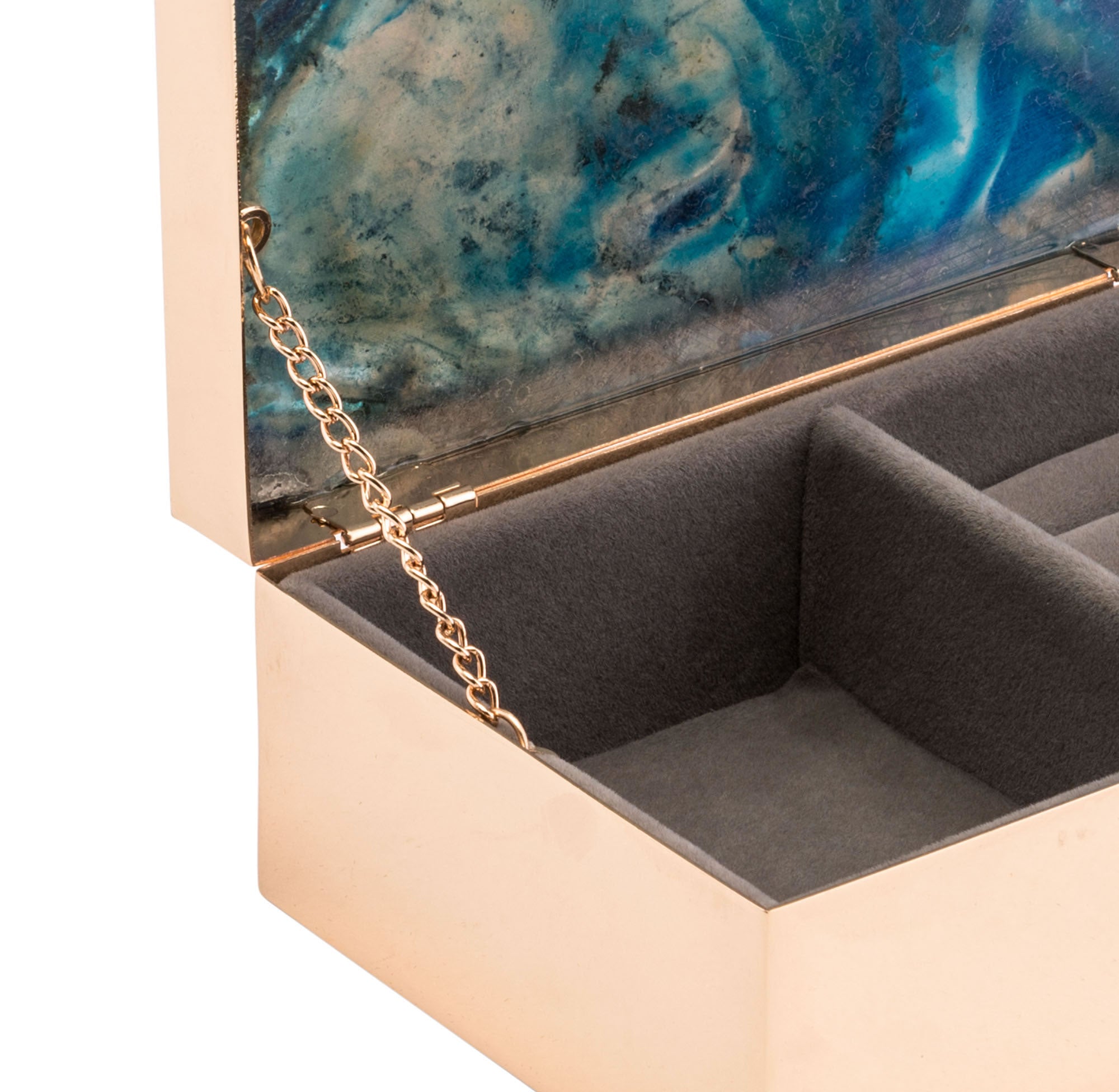 6.3" x 3.9" x 2.4" Blue, Printed Glass & Steel, Stone Box Small