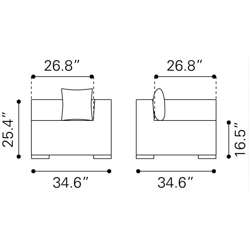 34.6" X 34.6" X 25.4" Gray Sunproof Corner Chair