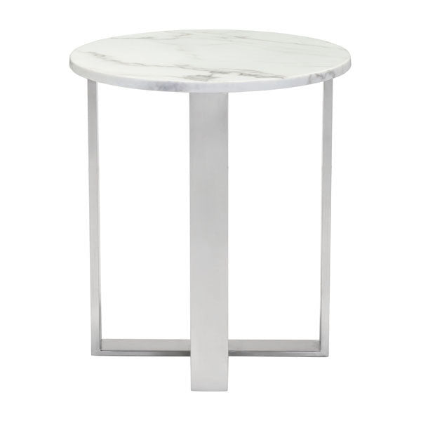 18.1" X 18.1" X 20.5" Stone And Brushed Stainless Steel End Table