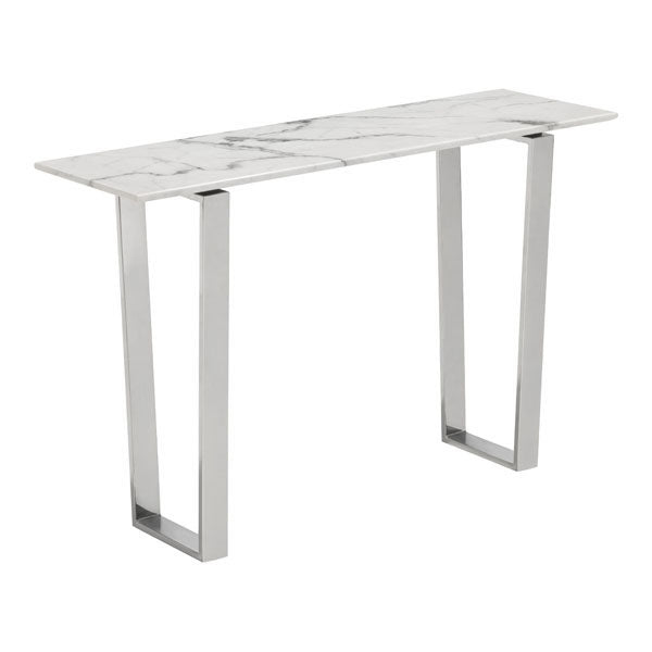 47.2" X 14.2" X 20.3" Stone And Brushed Stainless Steel Atlas Console Table