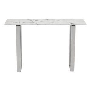 47.2" X 14.2" X 20.3" Stone And Brushed Stainless Steel Atlas Console Table