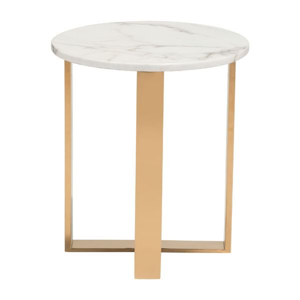 18.1" X 18.1" X 20.5" Stone And Gold Faux End Table