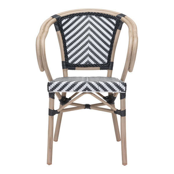 22" X 22" X 32.7" 2 Pcs Black And White Polyethylene Dining Arm Chair