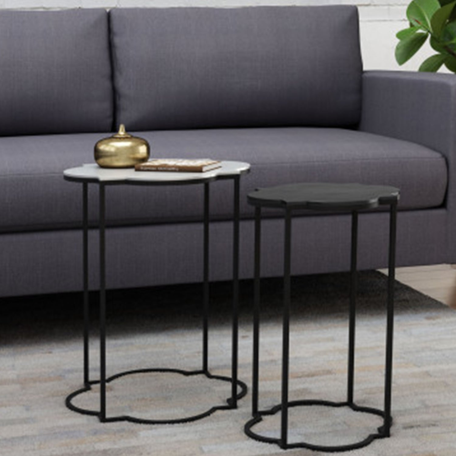 18.1" X 18.1" X 19.9" 2 Pcs Gold Tripod Nesting Tables