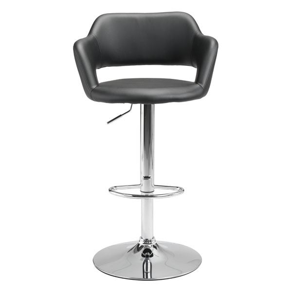 22.5" X 21.7" X 43.3" Black Leatherette Chromed Steel Bar Chair
