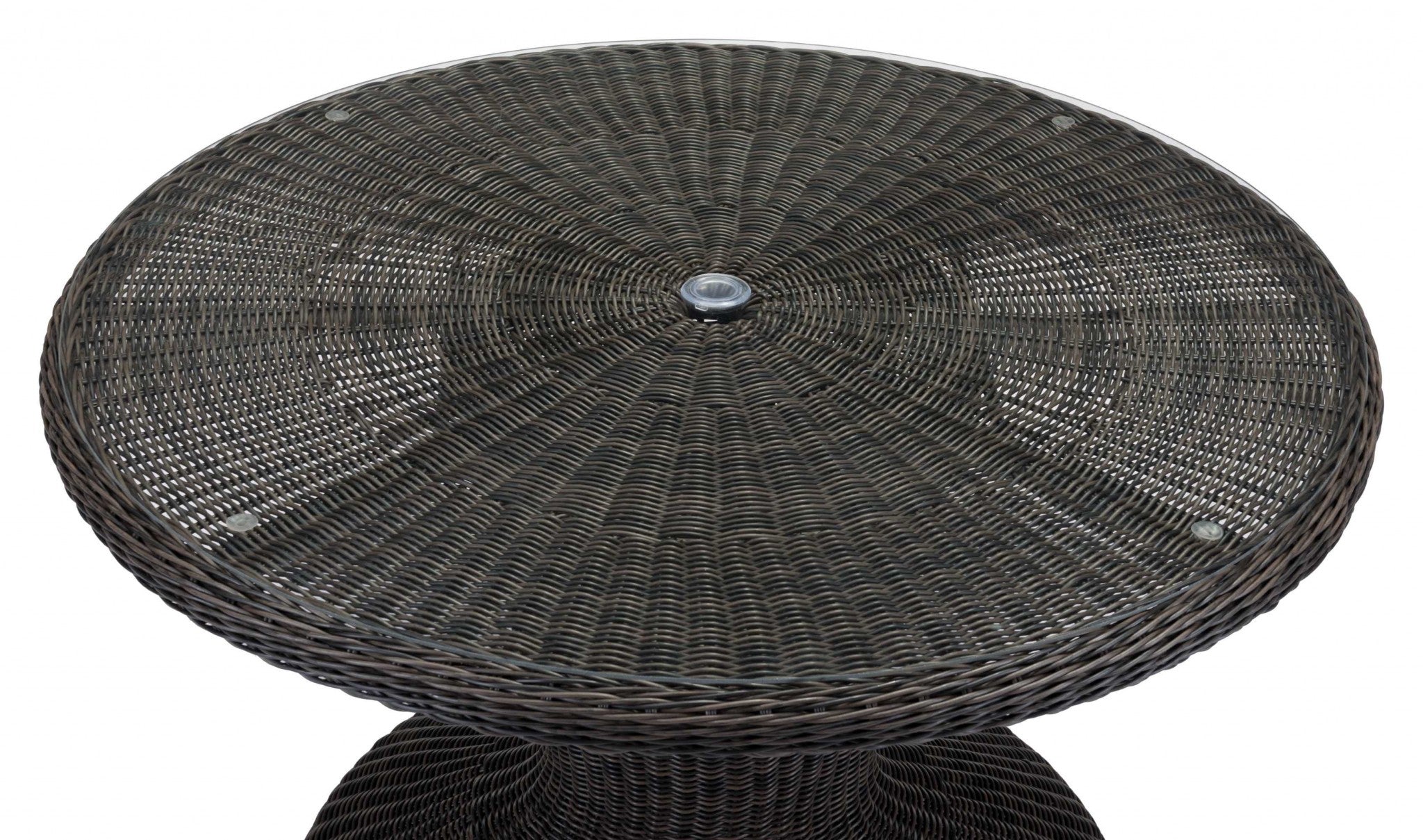 48" x 48" x 30" Brown, Tempered Glass, Synthetic Weave, Aluminum Frame, Dining Table