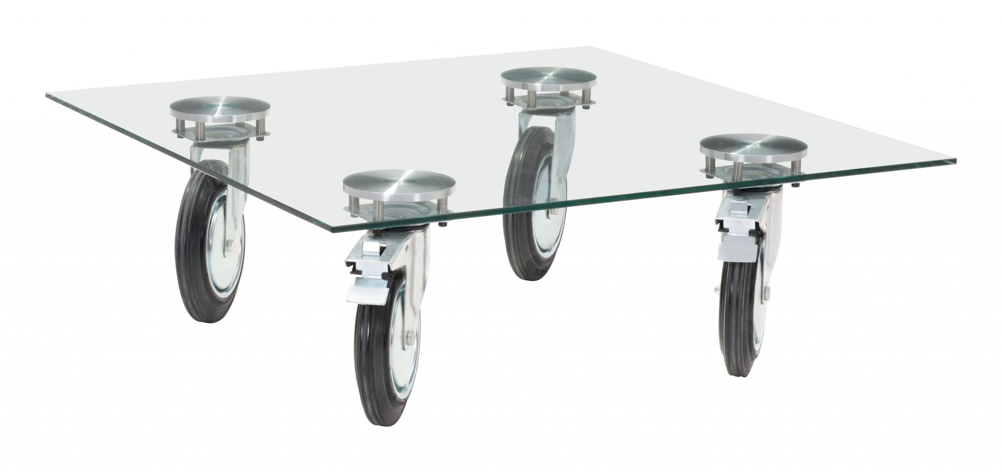 40.2" x 40.2" x 13.2" Clear, Tempered Glass, Steel, Coffee Table