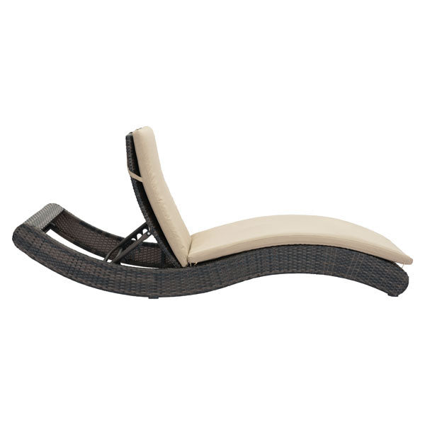 27.5" X 78.5" X 14" Brown And Beige Synthetic Weave Beach Chaise Lounge