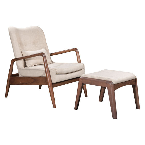 30.3" X 33.5" X 32.7" Beige Bully Lounge Chair And Ottoman