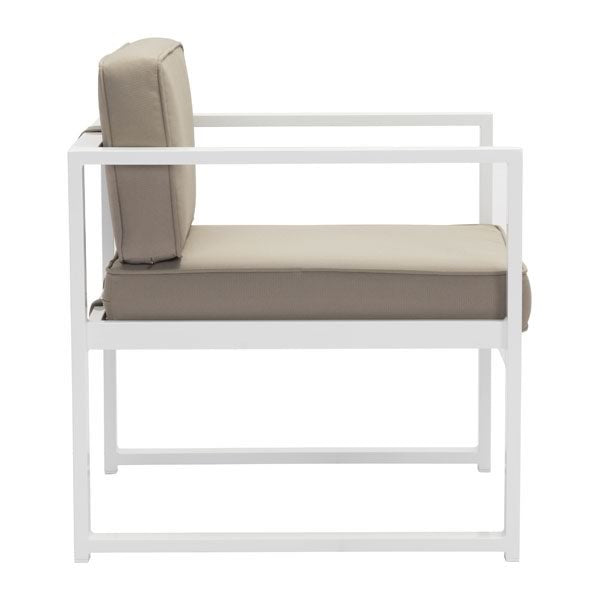 25.2" X 26" X 29.5" 2 Pcs White And Taupe Sunproof Fabric Beach Arm Chair