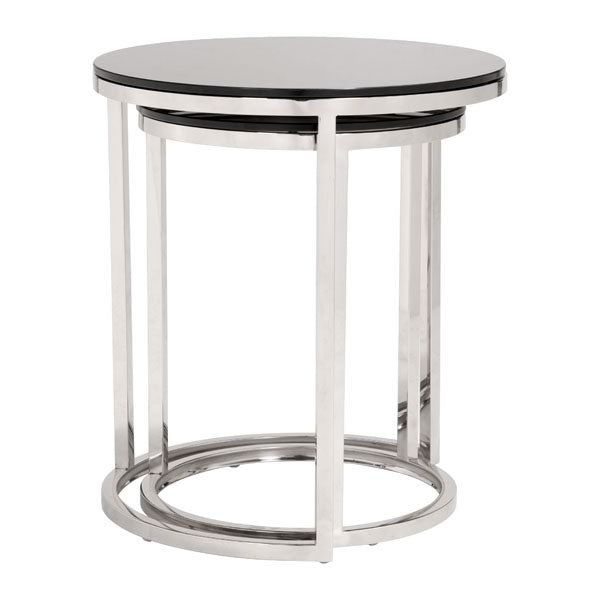 19.7" X 19.7" X 22.2" Sets Black And Stainless Tempered Glass Coffee Table