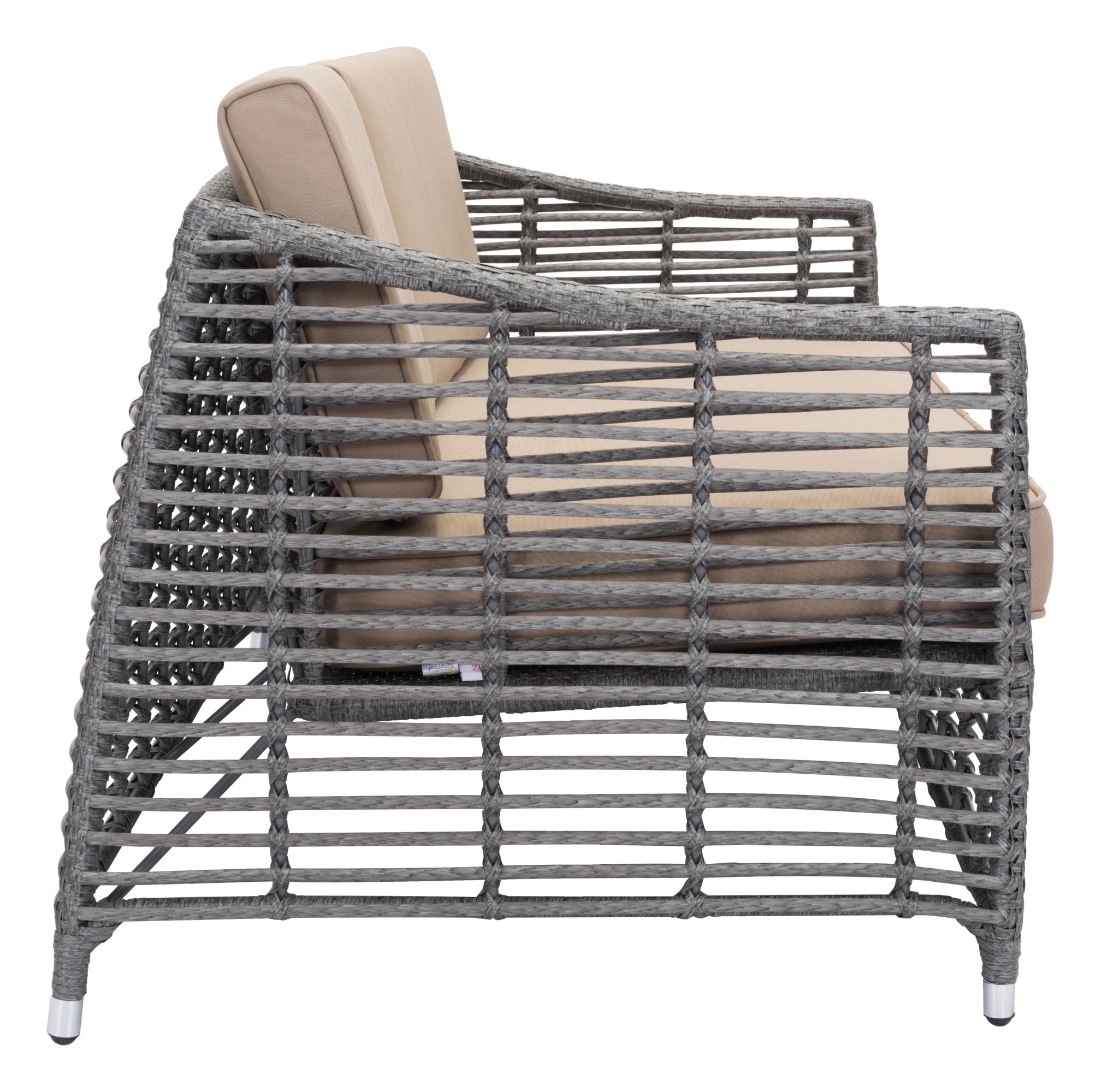 67.5" x 34.5" x 30" Gray & Beige, Synthetic Weave, Aluminum Frame, Beach Sofa