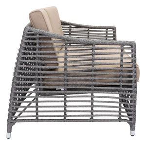 67.5" x 34.5" x 30" Gray & Beige, Synthetic Weave, Aluminum Frame, Beach Sofa