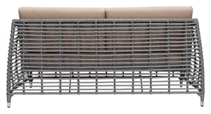67.5" x 34.5" x 30" Gray & Beige, Synthetic Weave, Aluminum Frame, Beach Sofa
