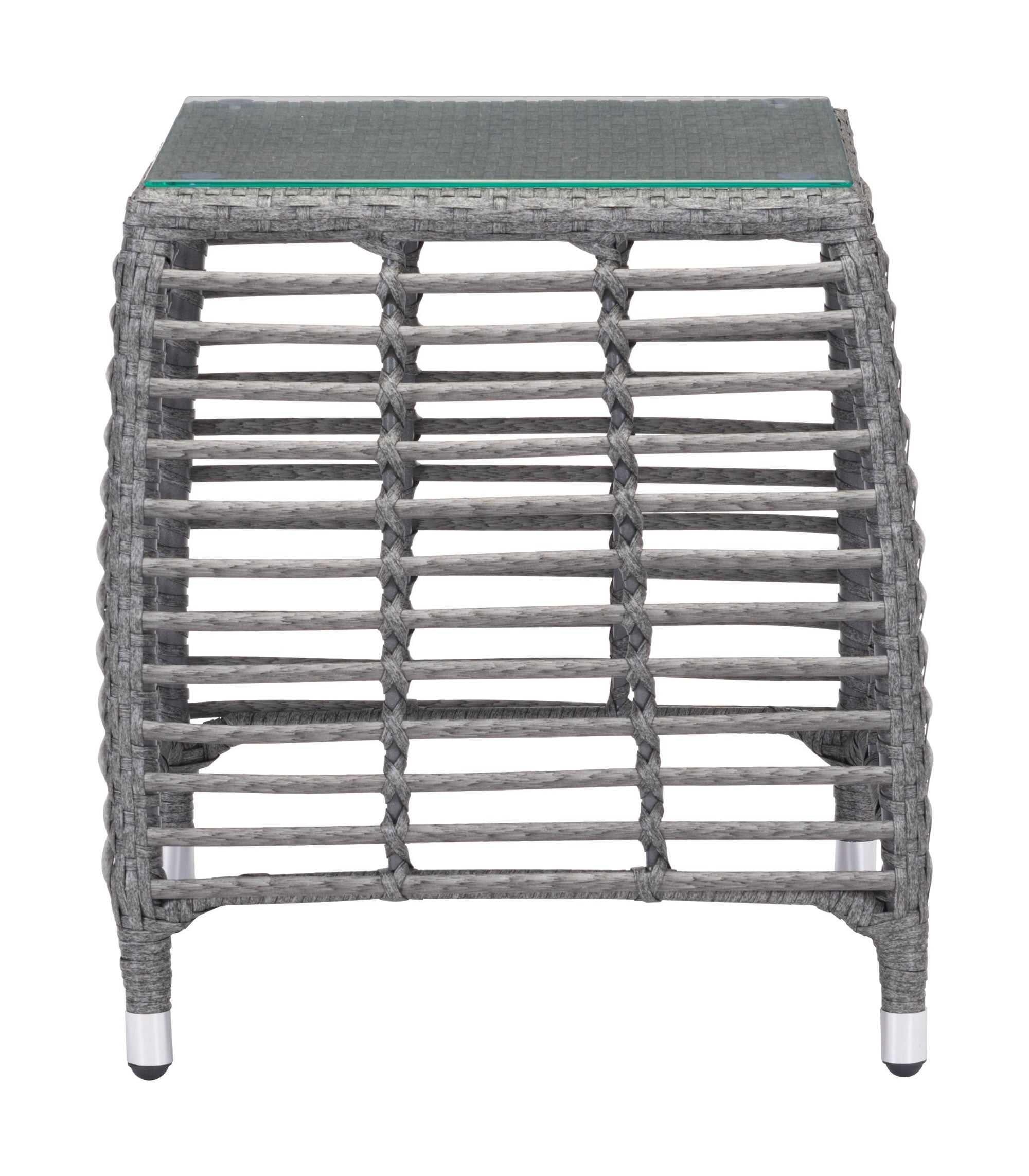 20" x 20" x 22" Gray & Beige, Tempered Glass, Aluminum Frame, Synthetic Weave, Beach Side Table