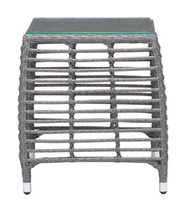 20" x 20" x 22" Gray & Beige, Tempered Glass, Aluminum Frame, Synthetic Weave, Beach Side Table