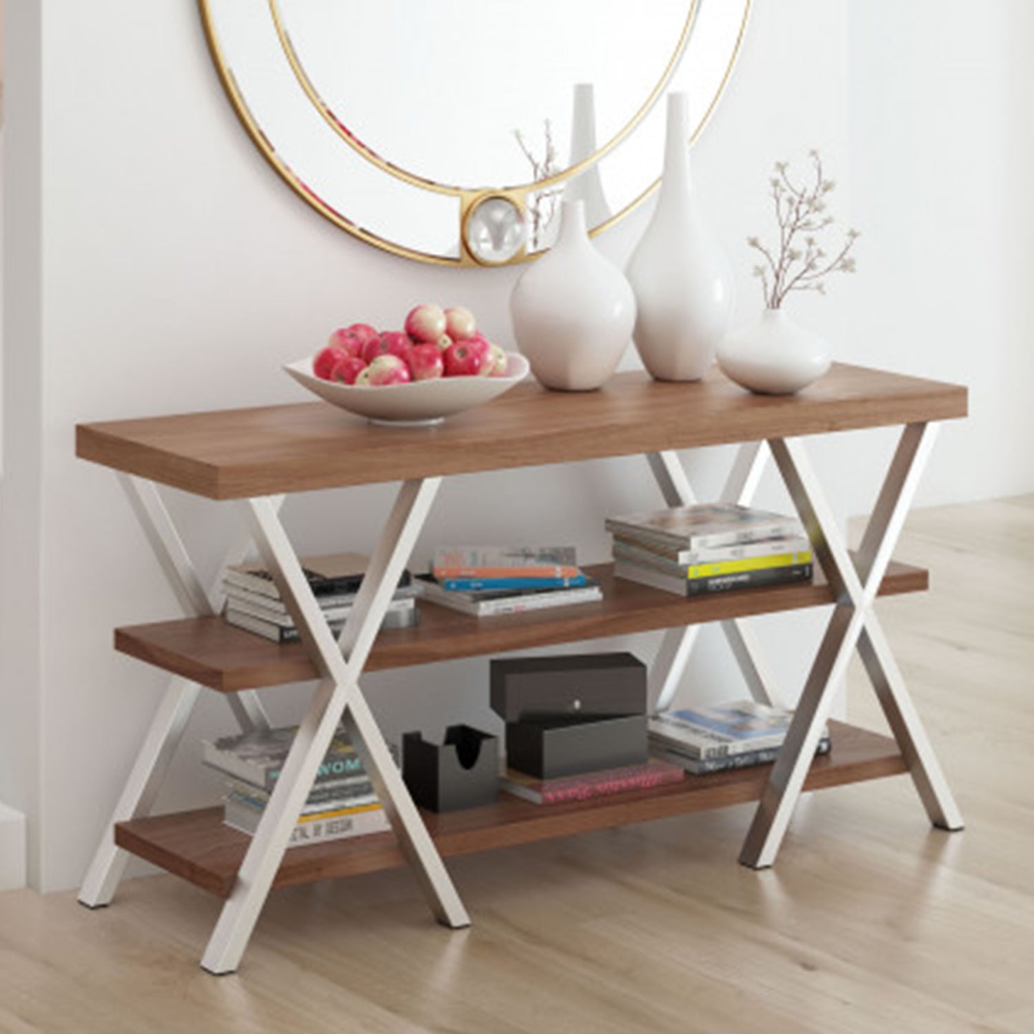 50" X 15.7" X 26" Walnut Wood Tv Stand