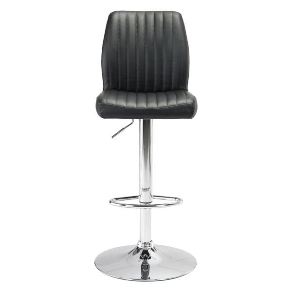 17.7" X 20.5" X 46.9" Black Leatherette Chromed Steel Bar Chair
