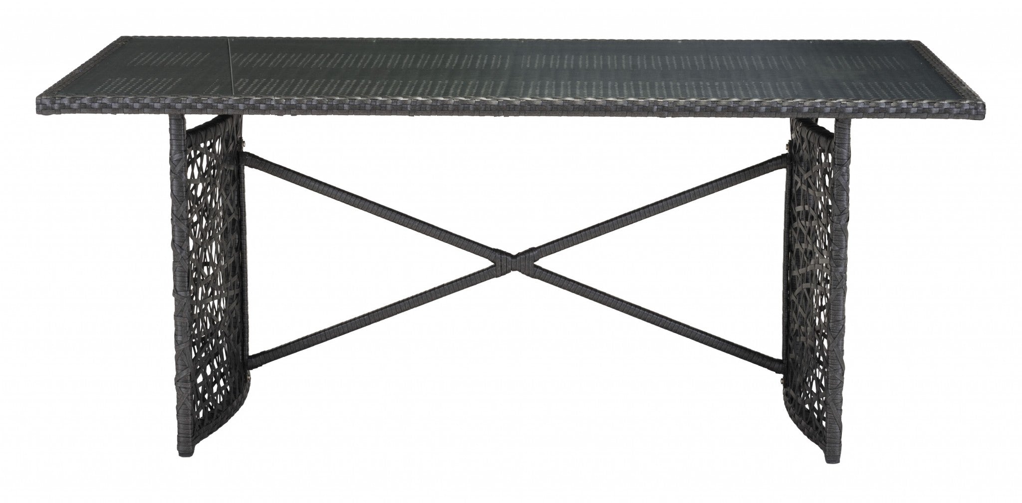 70.5" x 35.5" x 30" Brown, Tempered Glass, Aluminum Frame, Synthetic Weave, Cruz Table