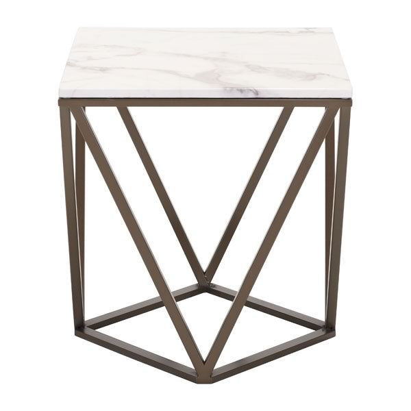 20.1" X 20.1" X 21.7" Stone And A. Brass Faux End Table