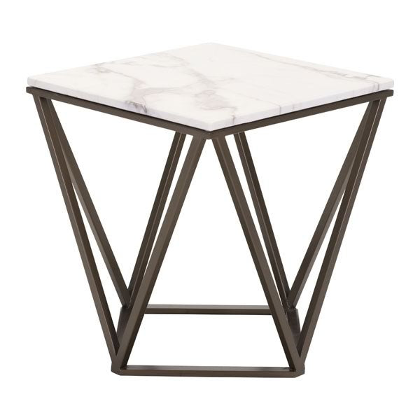 20.1" X 20.1" X 21.7" Stone And A. Brass Faux End Table