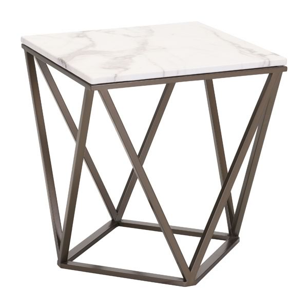 20.1" X 20.1" X 21.7" Stone And A. Brass Faux End Table