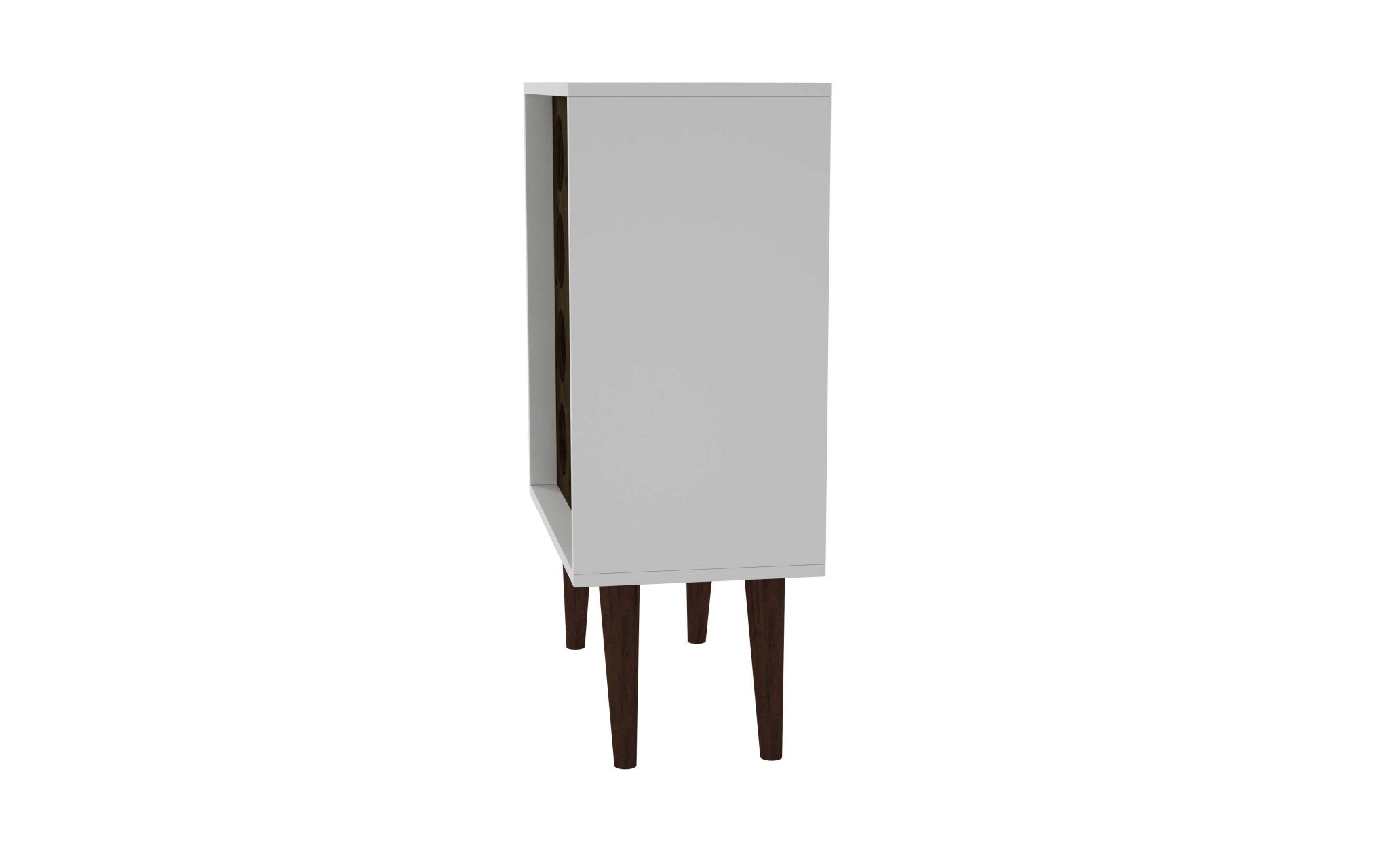 White Wine Cabinet for 12 Bottles with Wood Legs and a Brown Display