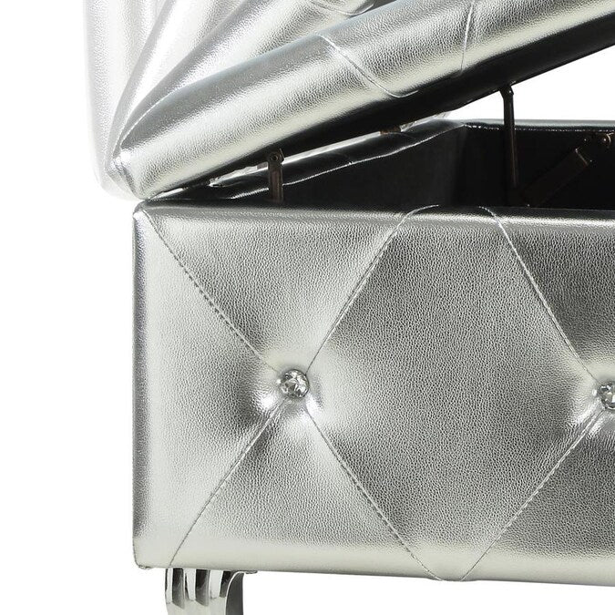 Silver Tufted Hard Wood Storage Bench